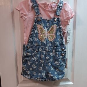 Little Lass Blue Denim Overalls with Butterfly